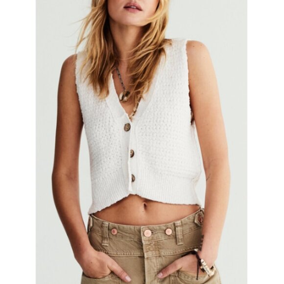 Free People White Sleeveless Cardigan – Size L – NWT - Picture 5 of 8
